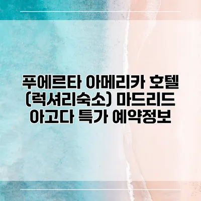 푸에르타 아메리카 호텔 (럭셔리숙소) 마드리드 아고다 특가 예약정보
