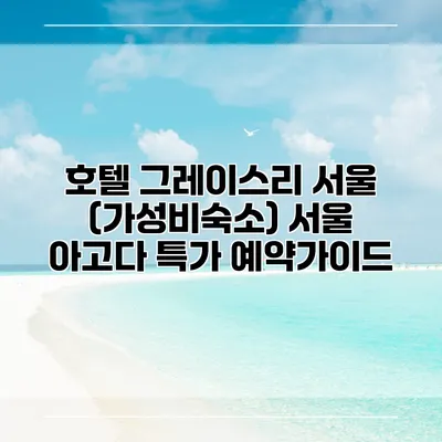 호텔 그레이스리 서울 (가성비숙소) 서울 아고다 특가 예약가이드