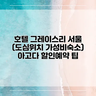 호텔 그레이스리 서울 (도심위치 가성비숙소) 아고다 할인예약 팁